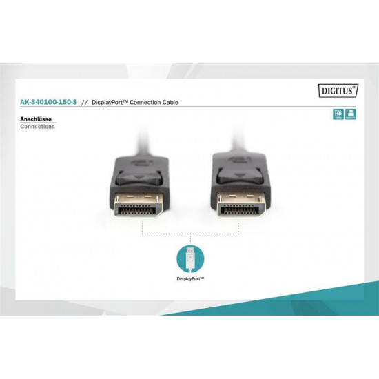 Кабель Digitus DisplayPort - DisplayPort (M/M), 15 м, Black (AK-340100-150-S)