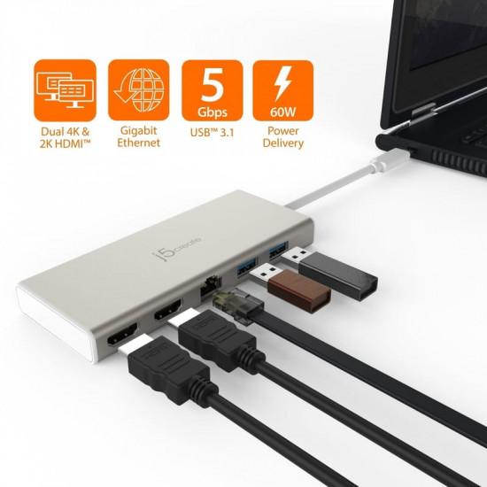 Док-станція J5create USB-C 6-в-1 (JCD381-N)
