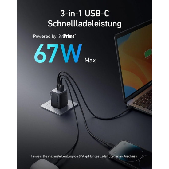 Мережевий зарядний пристрій Anker GaN Prime 67W Black (A2669313)
