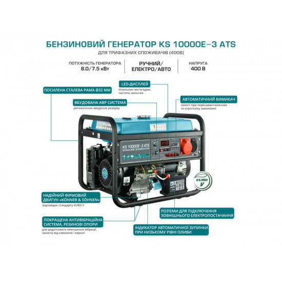 Генератор бензиновий Konner&Sohnen KS 10000E-3 ATS