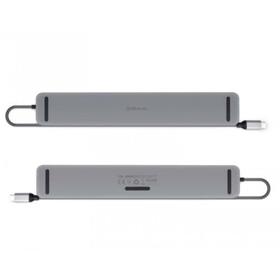 USB-хаб REAL-EL CQ-1000 USB3.0х3/USB-C/HDMI/VGA/RJ45/SD/TF/3.5 mm audio, 0.4m, Space Grey