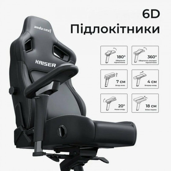 Крісло для геймерів Anda Seat Kaiser 4 V2 Size XL PVC Gray Fabric (AD12YDDC-XLL-20-G-CF-03)
