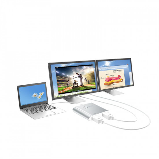 Адаптер J5create USB-A - 2 HDMI (M/F), Silver (JUA365-N)