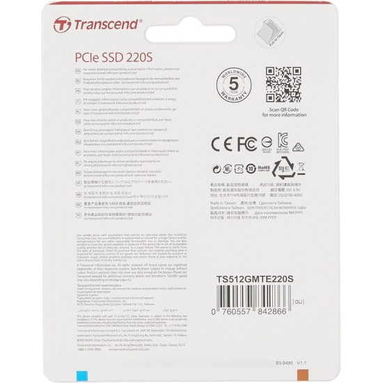 Накопичувач SSD  512GB Transcend 220S M.2 2280 PCIe 3.0 x4 3D TLC (TS512GMTE220S)
