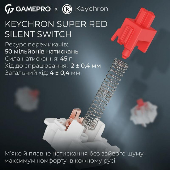 Клавіатура бездротова GamePro Asgard Ragnar Keychron Super Red Switch Black (MK285BK)