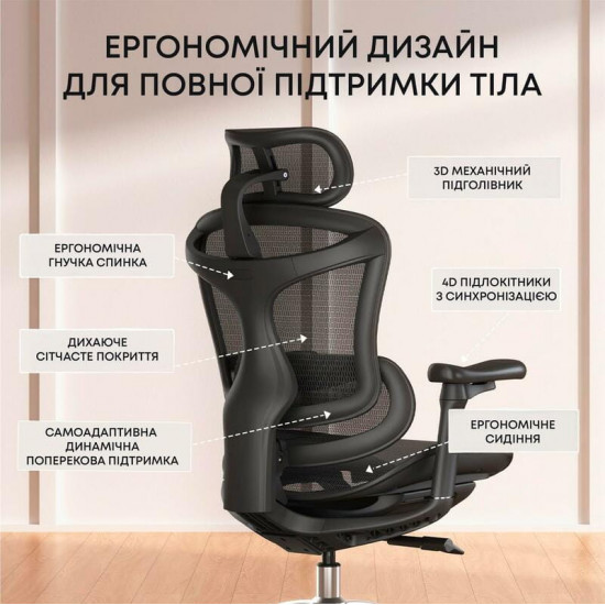 Крісло офісне Sihoo Doro C300L Mesh Black (DORO-C300L-A3-101)