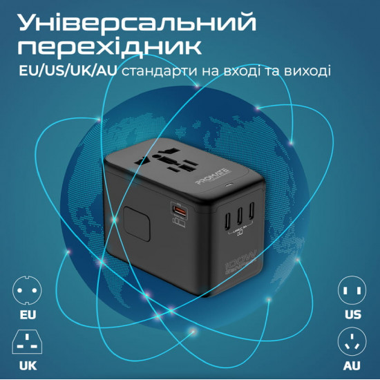 Зарядний пристрій Promate TripMate-GaN100 100W Black