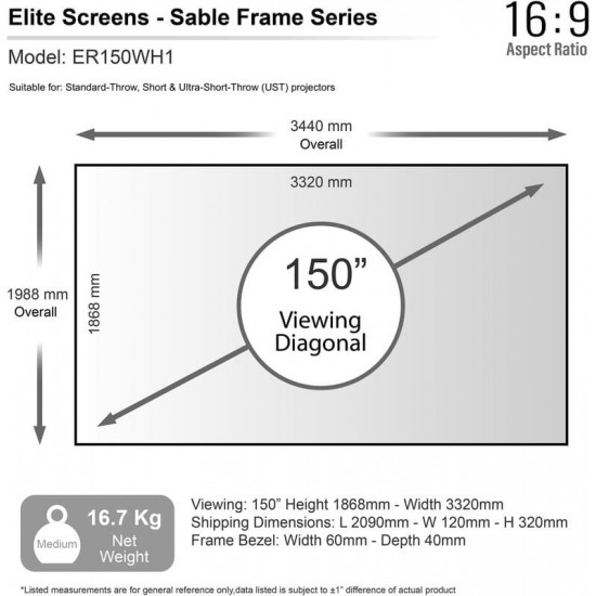 Проекційний екран Elite Screens 150" (332х187, 16:9) (ER150WH1)