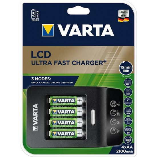 Мережевий зарядний пристрій Varta LCD Ultra Fast Plus Charger + 4 х Ni-Mh AA 2100 mAh (57685101441)