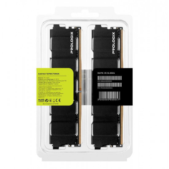 Модуль пам`ятi DDR4 2x16GB/3200 Prologix Black (PRO32GB3200B4K)