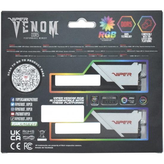 Модуль пам`яті DDR5 2x16GB/7400 Patriot Viper Venom RGB (PVVR532G740C36K)