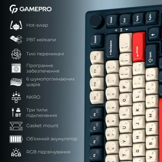 Клавіатура бездротова GamePro Asgard Yord Keychron Super Red Switch Blue (MK266BL)