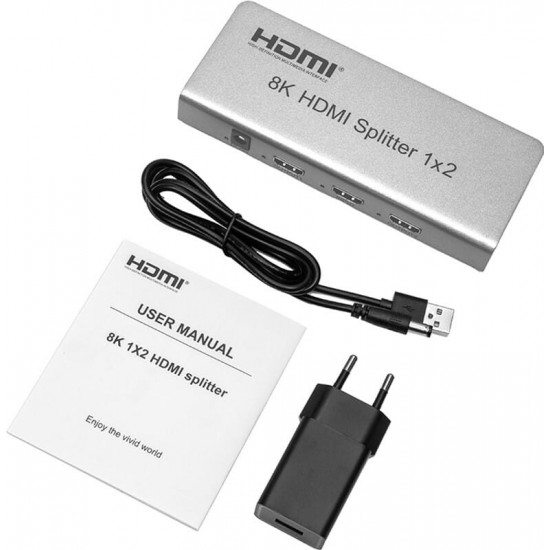 Сплітер PowerPlant HDMI - 2xHDMI, 8K Silver (CA914197)