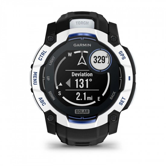 Смарт-годинник Garmin Instinct 3 50mm Solar Whitestone with Black/Bolt Blue Silicone Band (010-02935-03)