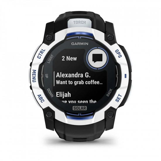 Смарт-годинник Garmin Instinct 3 50mm Solar Whitestone with Black/Bolt Blue Silicone Band (010-02935-03)