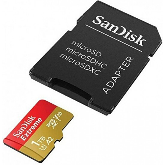 Карта пам`ятi MicroSDXC 1TB UHS-I Class 10 R190/W130MB/s SanDisk Extreme V30 A2 U3 + SD Adapter (SDSQXAV-1T00-GN6MA)