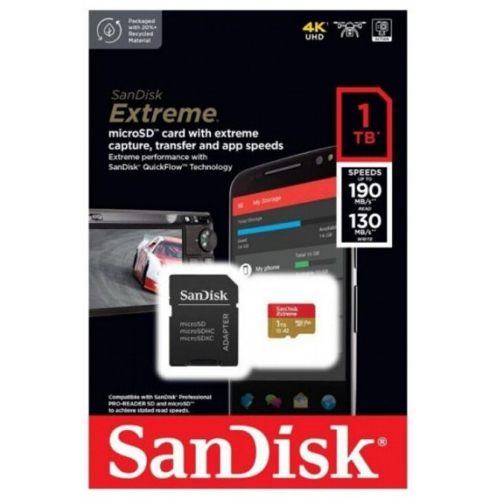 Карта пам`ятi MicroSDXC 1TB UHS-I Class 10 R190/W130MB/s SanDisk Extreme V30 A2 U3 + SD Adapter (SDSQXAV-1T00-GN6MA)