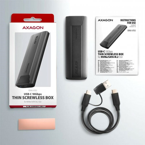 Зовнішня кишеня Axagon NVMe M.2 2230/2242/2260/2280 USB Type-C 3.2 Black (EEM2-GTS2)