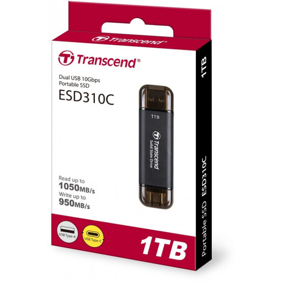Накопичувач зовнішній SSD USB 3.1 Gen 2 Type-A/Type-C 1TB Transcend ESD310 Black (TS1TESD310C)