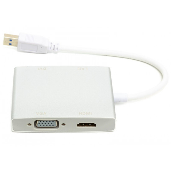 Адаптер PowerPlant (CA912087) USB3.0-DVI/HDMI/Gigabit Ethernet White