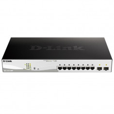Комутатор D-Link DGS-1210-10MP 8x1GE PoE, 2x1GE SFP, PoE 30Вт/порт, бюджет 130Вт