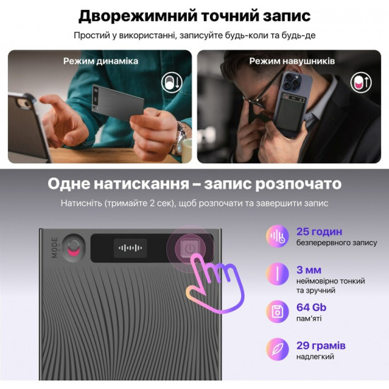 Диктофон Mobvoi TicNote з АІ NE-79