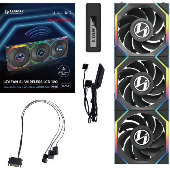 Вентилятор Lian Li Uni Fan SL Wireless LCD 120-3 Reverse Black (G99.12RSLLCD1W3B.00)