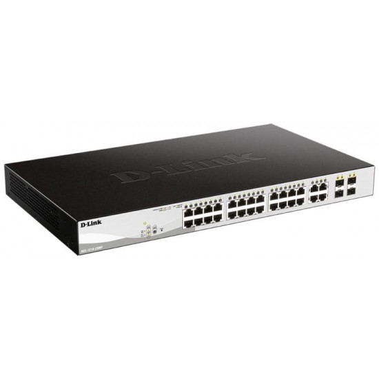 Комутатор D-Link DGS-1210-28MP 24x1GE PoE, 4xSFP 1G, PoE бюджет 370W, Smart